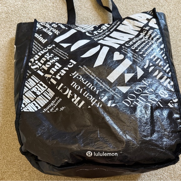 LULULEMON Large Black White Reusable Shopping Bag 16” X 13 1/2” Tote Retail Bag - Picture 9 of 12